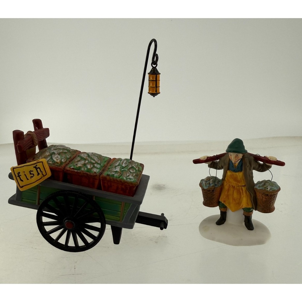 Dept 56 Chelsea Market Fish Monger & Cart Dickens Village Accessory Set #5814-9